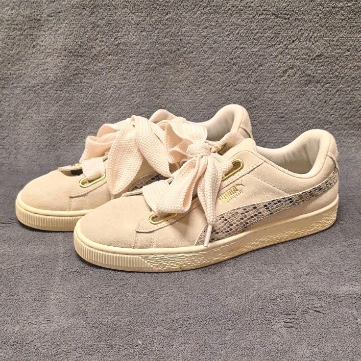 Puma Trainer Suede Bow Lace Up Snake Skin PUMA Biege Womens Size 8 Rare