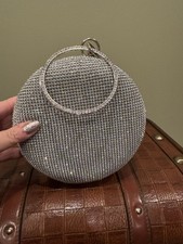Sparkly Silver Rhinestone Round Evening Bag - Circular Crystal Sphere Clutch