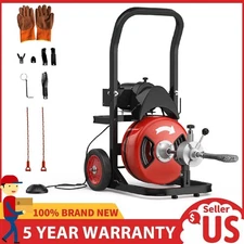 Drain Cleaner Machine Electric Drain Auger 100 FT x 1/2 In Auto Feed w/ Wheels