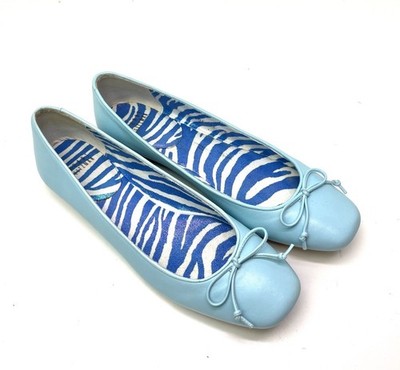 Stuart Weitzman Light Blue Leather Classic Bow Ballet Square Toe Flats Size 8