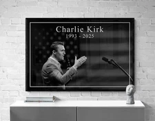 Charlie Kirk Memorial Tribute Print Poster – Black and White Wall Art