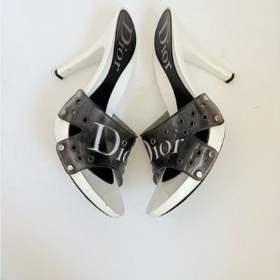 Christian Dior Black White Logo PVC John Galliano Era mules