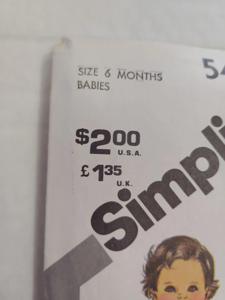 Jumpsuit One Piece Rompers 6M Infant Simplicity 5431 Sewing Pattern Cut Clothes - Image 2 of 4