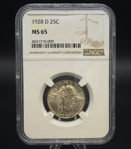 1928 D Standing Liberty Quarter 25c NGC Slabbed Graded MS65 C-163