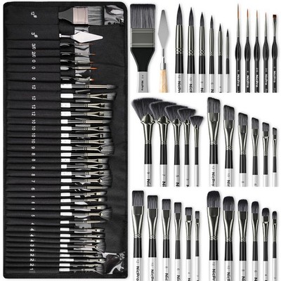Nicpro 36pcs Paint Brush Set with Palette Knife & Cloth Roll, Professional