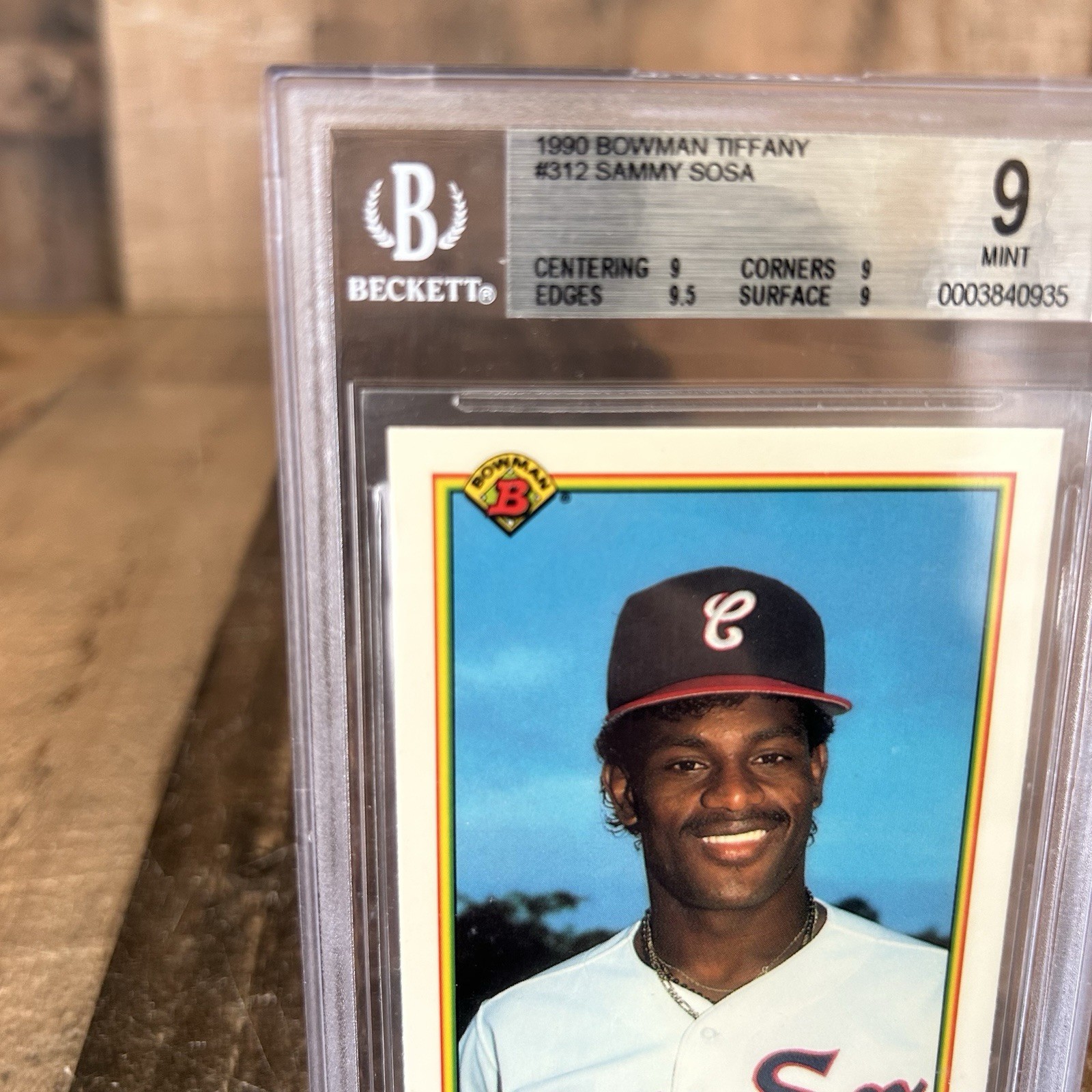 1990 Bowman Tiffany Sammy Sosa #312 Rookie RC White Sox BGS 9 view 3