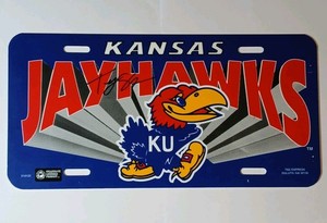 TYRAN STOKES AUTOGRAPHED KANSAS JAYHAWKS BASKETBALL LICENSE PLATE KU AUTO SIGNED