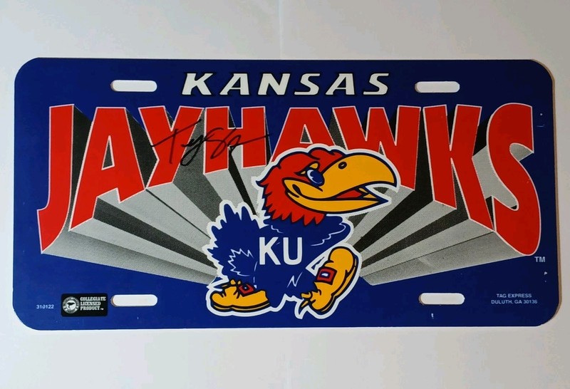 TYRAN STOKES AUTOGRAPHED KANSAS JAYHAWKS BASKETBALL LICENSE PLATE KU AUTO SIGNED