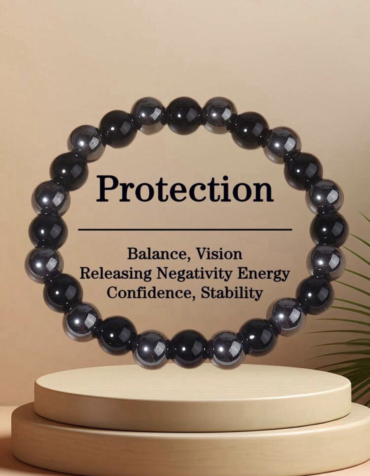 Bracelet en obsidienne noire véritable et hématite aux finitions artisanales soignées
