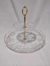 Vintage Mikasa Crystal Snowflake 2-Tier Server Tidbit Tray Christmas Germany