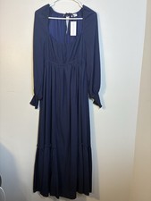 New Baltic Born Tired Long Sleeve Maxi Dress Square Neck Line Sz Small Navy Blue