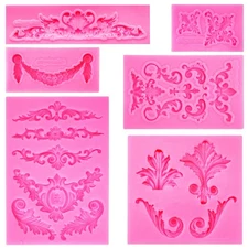 Rainmae Baroque Curlicues Scroll Lace Fondant Silicone Mold For Filigree 3D Cake