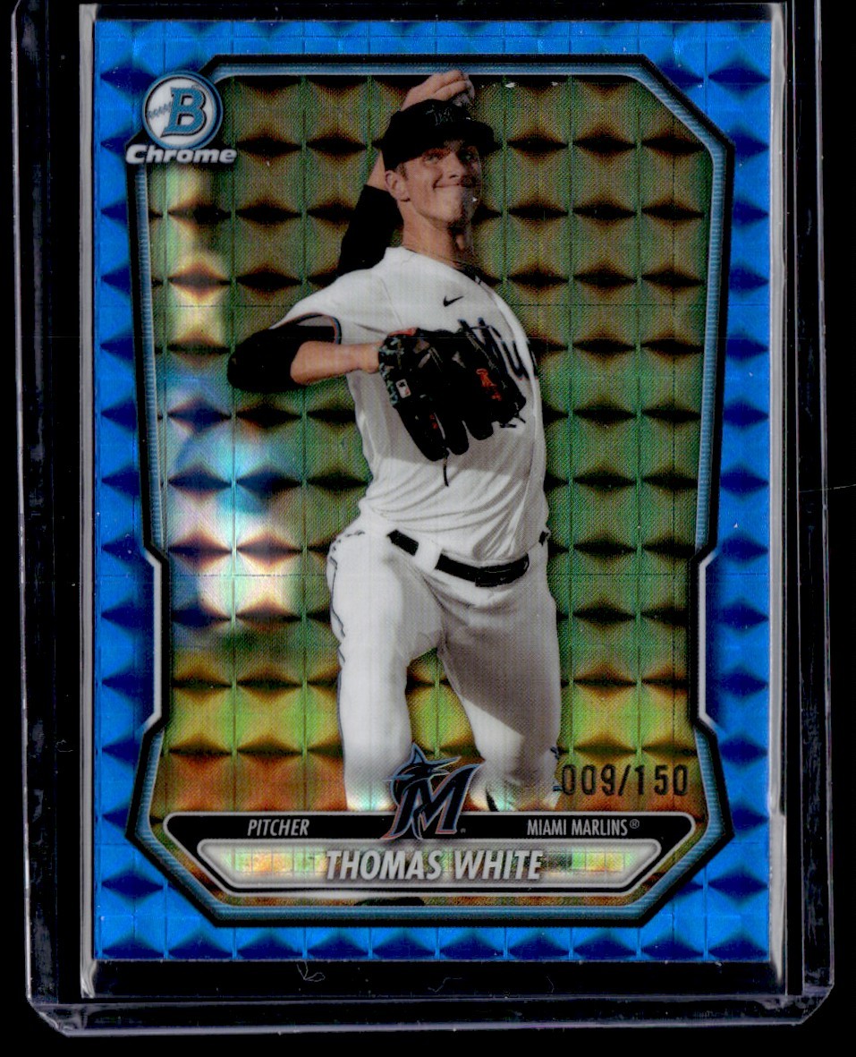 THOMAS WHITE 2026 BOWMAN CHROME PROSPECTS BLUE GEOMETRIC REFRACTOR 009/150 MIAMI