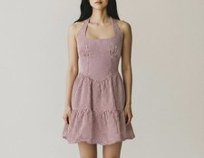 NWT Wild Fable Red Stripe Halter Mini Dress Tiered A-Line Size L