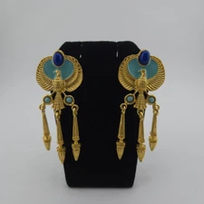 Vintage Enamel Goldtone Egyptian Revival Dangle/Chandelier Post Back