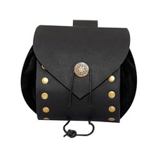 Medieval Viking Leather Belt Bag with Straps, Full Grain Black Medieval Bag