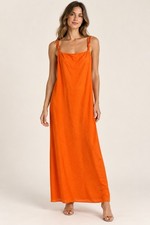 Adrianna Papell orange column or maxi-length slip dress F
