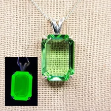 Sterling Emerald Cut Uranium Glass Necklace 925 Silver