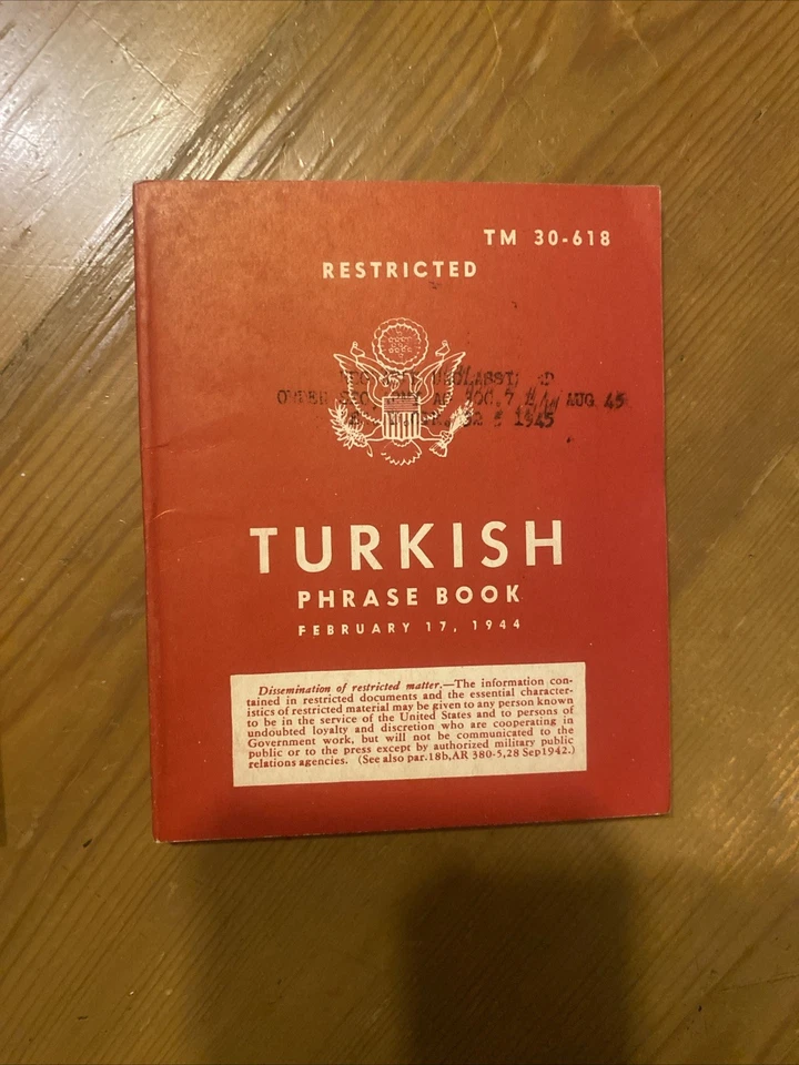 Lot Of 2 Turkish Phrase Book 1944 War Department TM 30-618 Language Guide 1951 - Image 2 of 4