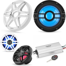 Clarion Marine 4 Channel Amp  6.5" w/ 10" White Grill Boat Audio Upgrade Bundle