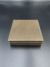 Vintage Inlaid Bone & Wood Marquetry Trinket Jewelry Box 5.25”