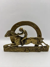 Brass Letter Holder Hockey on Horse with Horseshoe Desk Accessories 