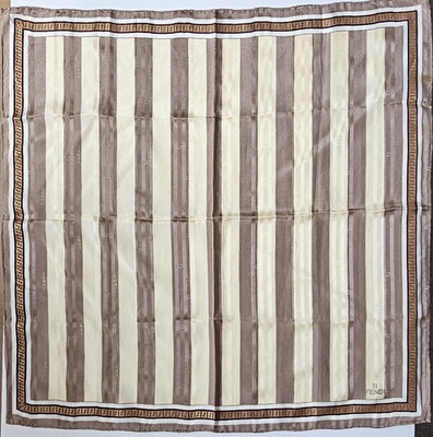 Vintage Fendi Scarf 56x56cm Beige Brown FF Logo Stripe Made in Italy