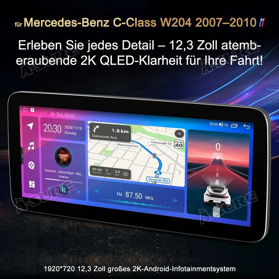 4+64GB Android 15 Autoradio Carplay Für Mercedes Benz C Klasse W204 S204 NTG 4.0 - Bild 3 von 4
