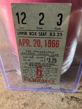 RARE 1966 Hank Aaron HR 400 and 1st as an Atlanta Braves Ticket Stub Phillies