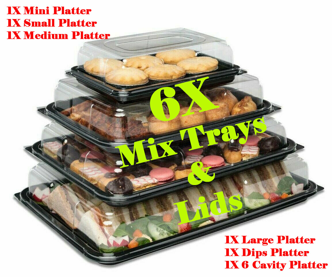 Large Plastic Platters Trays With Lids For Party Sandwich Cake Catering Buffet eBay