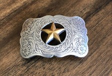 Western Style Belt Buckle Texas Gold Star - Fits 1.5" Belt