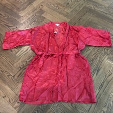 NEW Double Peach Vintage Red 100 Silk Asian Chinese Oriental Kimono Robe W/belt