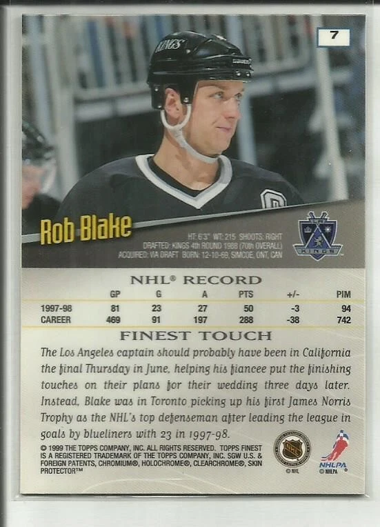 1998-99 Topps Finest #7 Rob Blake Los Angeles Kings - Image 2 of 2