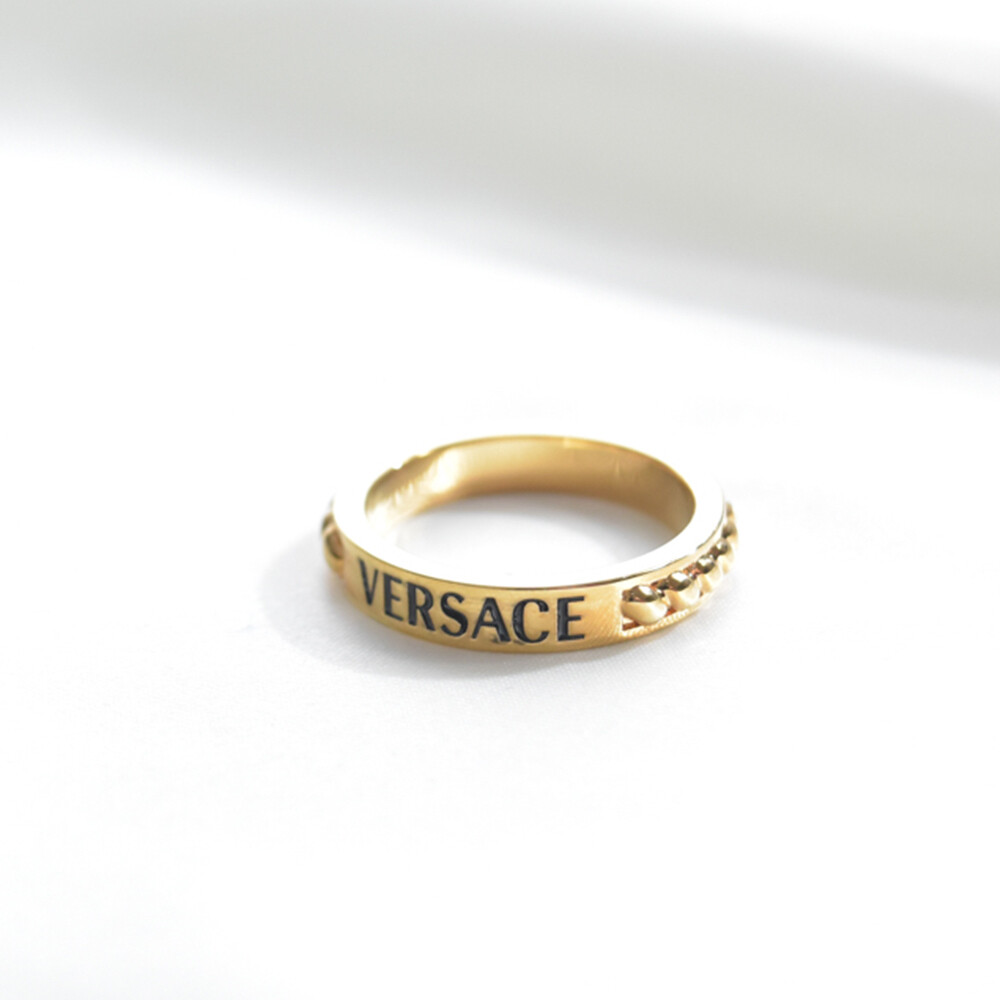 VERSACE Men's Ring Logo Lettering Chain Gold Size 21 NEW