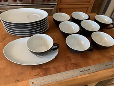 Set of 8 Stoneware by Grestel Portugal Cup & Platter Oval Dessert Coffee Tea