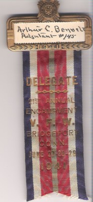 1941 V.F.W. DELEGATE PIN 21ST ANNUAL ENCAMPMENT, BRIDGEPORT CONNECTICUT