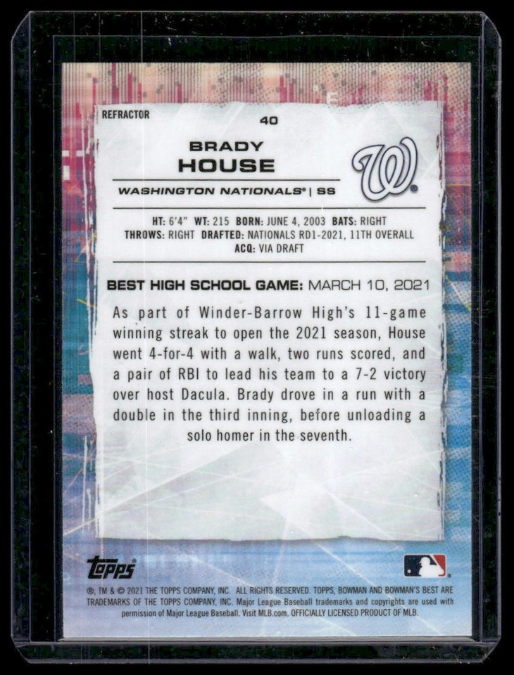 2021 Bowman's Best 40 Brady House Refractor eBay