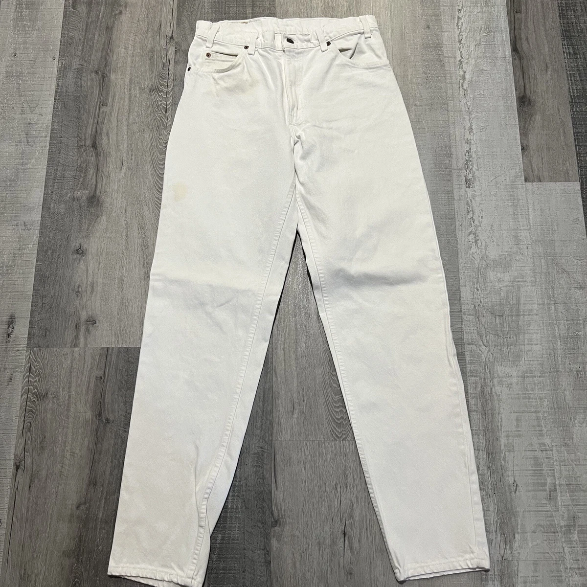 VTG Levis 550 Orange Tab 80s Mens White Denim Tapered Jeans USA 33x34