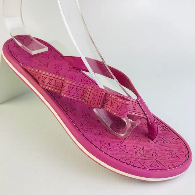 LOUIS VUITTON LV Logo Pink Monogram Flip Flop Sandals EUR35 Used From Japan