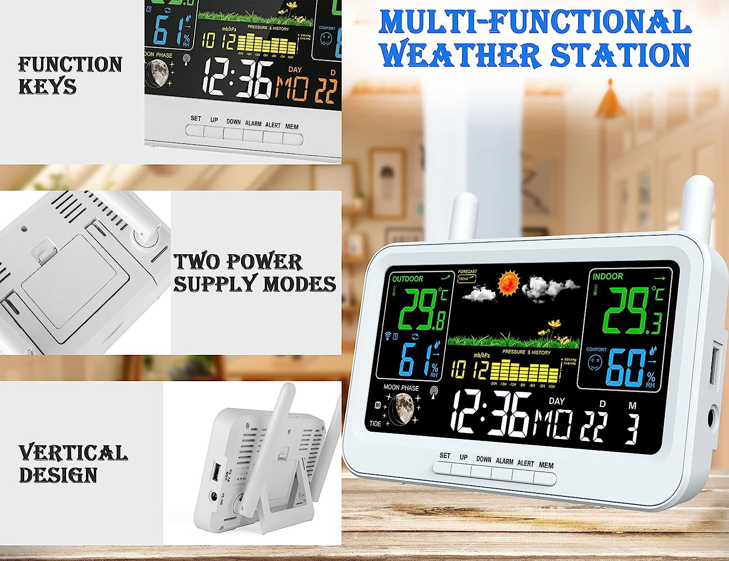 Weather Station Wireless Indoor Outdoor Thermometer,Wireless Weather