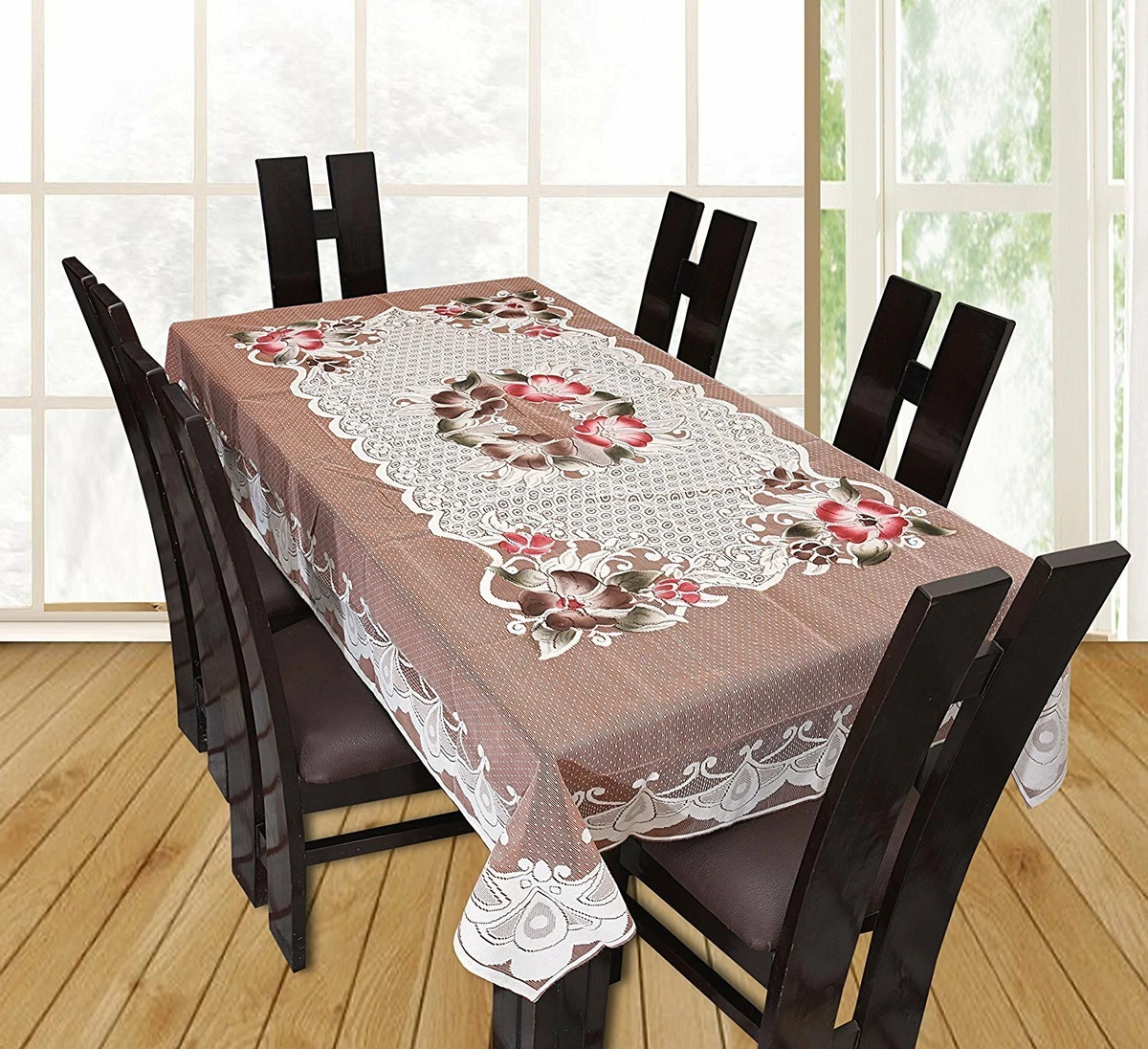 Designer Table Cover Of Beige Best Quality Fabric For 6 Seater
