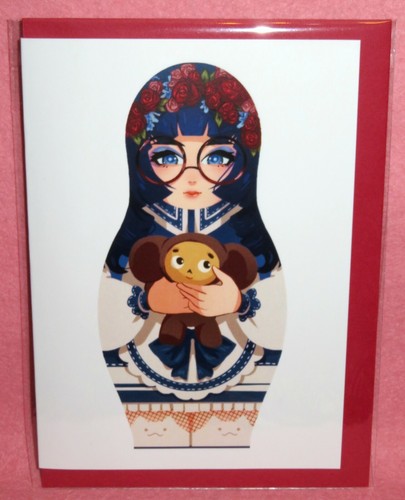 GREETING BIRTHDAY CARD ANIME Matryoshka Nesting Russian Doll Pink Cheburashka - Picture 17 of 37