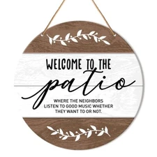 Decorative Signage Wooden Welcome Round Hanging Sign Decor 10.2X10.2 inches O...