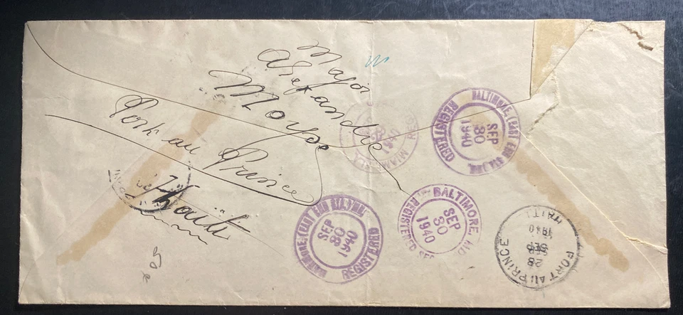1940 Port Au Prince Haiti Airmail Cover To Johns Hospital Baltimore MD USA - Image 2 of 2
