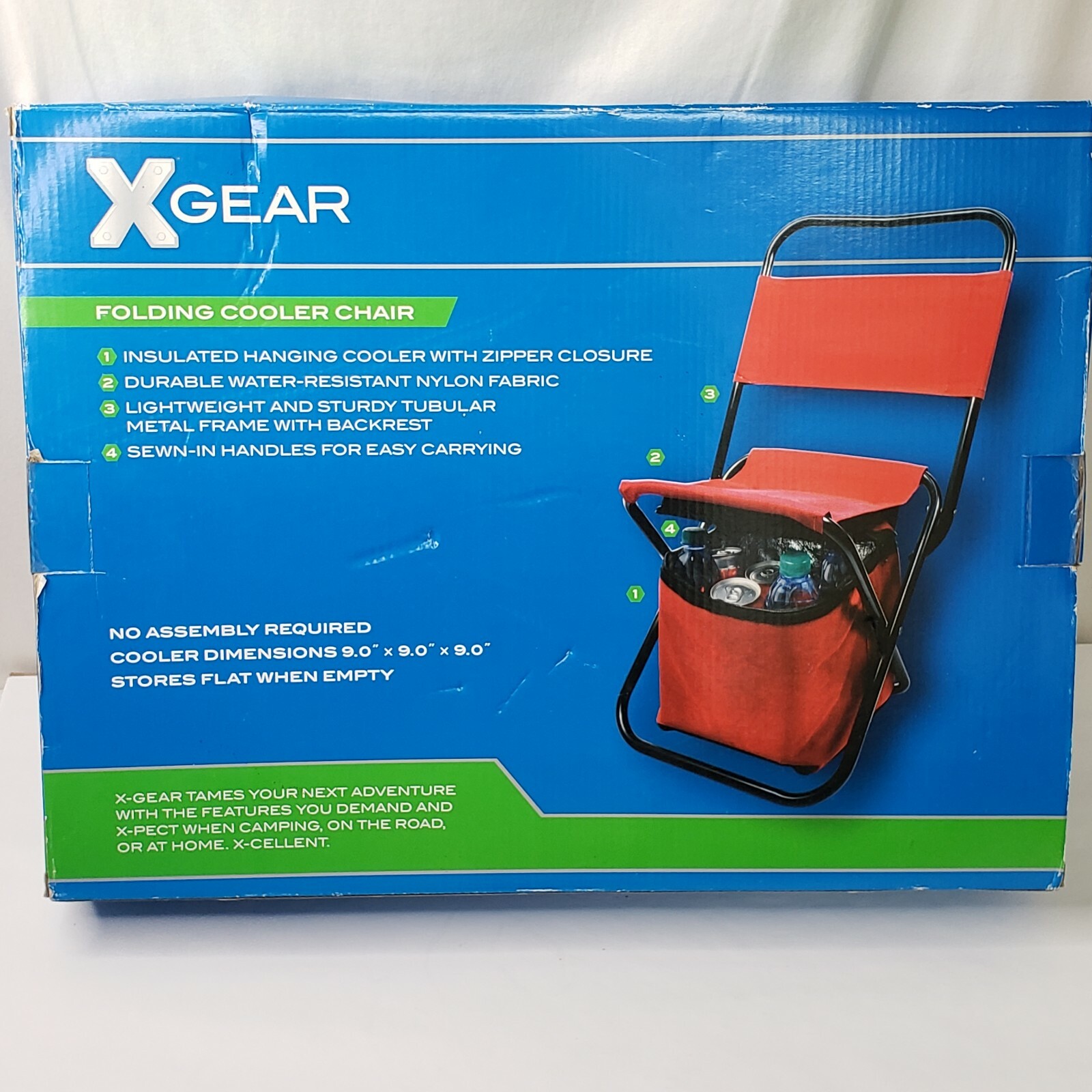 XGear Folding Cooler Chair W/Back Black Camping Picnic or Beach Factory Sealed 