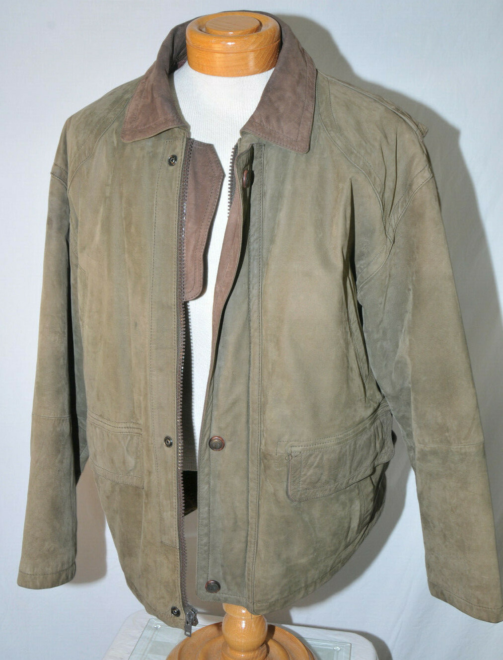 FILA Cappotto vintage Adirondack pelle zip davanti verde uomo taglia large made in Korea