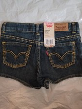 Levi's Shorty Short Girls 6x 6-7 yrs Fringe Cut Off Dark Blue Adjustable Waist