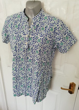 Fabindia Baumwolle Made in India Gr. S weiß zweifarbig blau Blumen Long Bluse Top