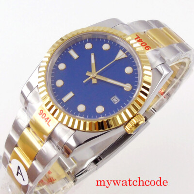 Two Tone NH35A Blue Sterile Dial Sapphire Glass Fluted Bezel Automatic Men Watch