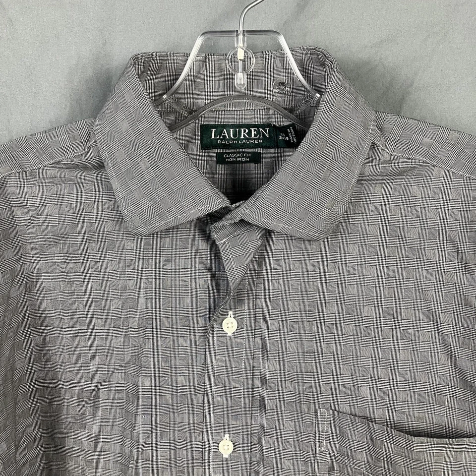 Camisa Ralph Lauren Calce Clásico Para Hombre L 16 34/35 Gris Abotonada Cuadros Preppy Foto 3 de 4